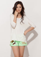 3/4 Sleeve Colourful Asymmetrical Draped T-shirt1