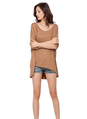 3/4 Sleeve Colourful Asymmetrical Draped T-shirt1