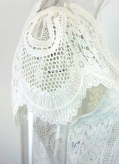 Strong Shoulder Crochet Crop Tank Top in White