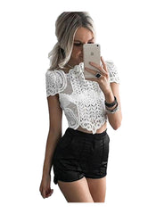 Strong Shoulder Crochet Crop Tank Top in White