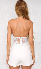 Lace Applique Halter Crop Top in White
