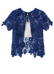 Open-back Floral Guipure Top in Royal Blue