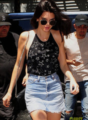 Kendall High Waist Frayed A-line Denim Skirt