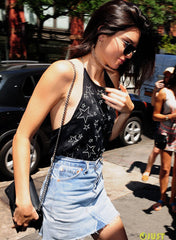 Kendall High Waist Frayed A-line Denim Skirt