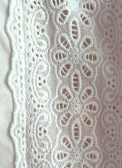 High Ruffle Neck Crochet Eyelet Short Sleeve Cotton Blouse in White