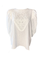3/4 Puffy Sleeve Embroidered Floral Pure Cotton Top in White