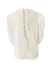 3/4 Puffy Sleeve Embroidered Floral Pure Cotton Top in White