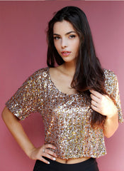Off Shoulder Sequined Party Top in Brown