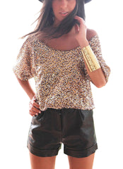 Off Shoulder Sequined Party Top in Brown