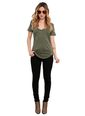 V-neck Short Sleeve Basic Cotton Jersey T-shirt