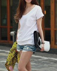 V-neck Short Sleeve Basic Cotton Jersey T-shirt