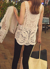 Floral Crochet Lace Sleeveless Cami Tank Top