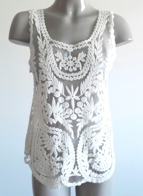 Floral Crochet Lace Sleeveless Cami Tank Top