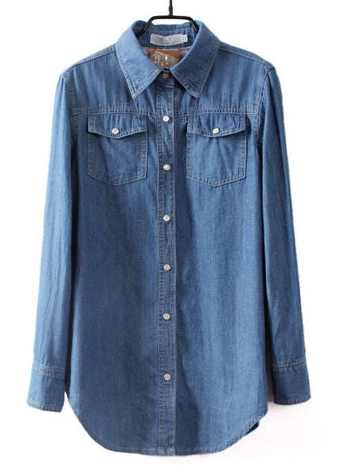 Vintage Cotton Longline Denim Shirt