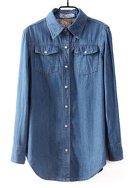 Vintage Cotton Longline Denim Shirt