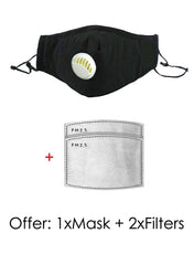 Ear Loop Reusable Cotton Mask with Valve & 2 x Carbon PM2.5 Filters