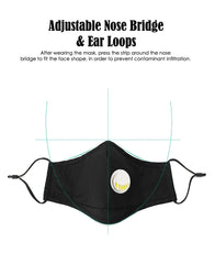 Ear Loop Reusable Cotton Mask with Valve & 2 x Carbon PM2.5 Filters