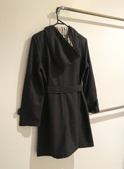 Jessica Alba Inspired Duffel Wool Hooded Coat in Dark Charcoal