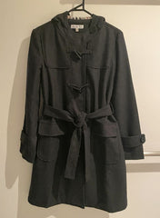 Jessica Alba Inspired Duffel Wool Hooded Coat in Dark Charcoal