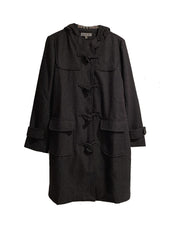 Jessica Alba Inspired Duffel Wool Hooded Coat in Dark Charcoal