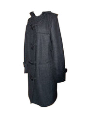 Jessica Alba Inspired Duffel Wool Hooded Coat in Dark Charcoal