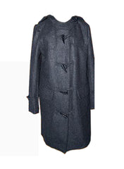 Jessica Alba Inspired Duffel Wool Hooded Coat in Dark Charcoal