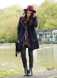 Vanessa Quilted Sleeve Panel Wool Coat in Black