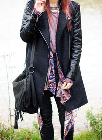 Vanessa Quilted Sleeve Panel Wool Coat in Black