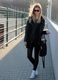 Vanessa Quilted Sleeve Panel Wool Coat in Black