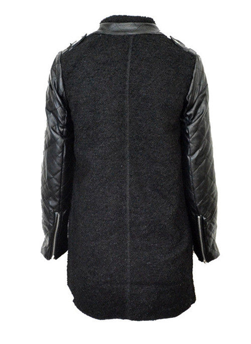 Vanessa Quilted Sleeve Panel Wool Coat in Black