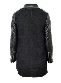 Vanessa Quilted Sleeve Panel Wool Coat in Black