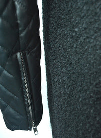 Vanessa Quilted Sleeve Panel Wool Coat in Black