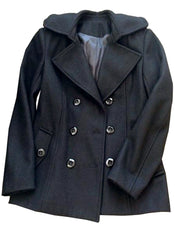 Jessica Military Wool Pea Coat in Black
