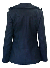 Jessica Military Wool Pea Coat in Black