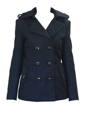 Jessica Military Wool Pea Coat in Black