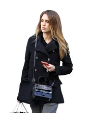 Jessica Military Wool Pea Coat in Black